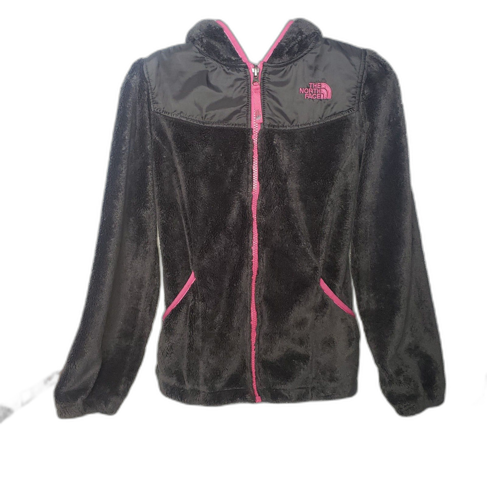 THE NORTH FACE Charcoal Gray Pink Hoodie Fleece Jacket Girls Size Large